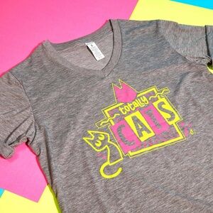 Cat Lady Small Grey, Pink, Yellow Cat Shirt “totally CATS” NEVER WORN